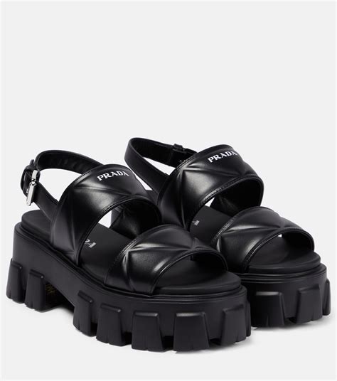 prada logo leather sandal|prada platform sandals outlet.